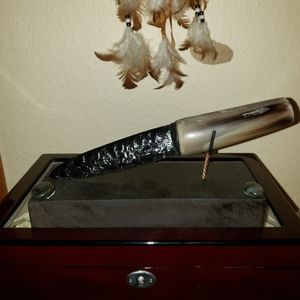 Authentic bullhorn rainbow obsidian knife.